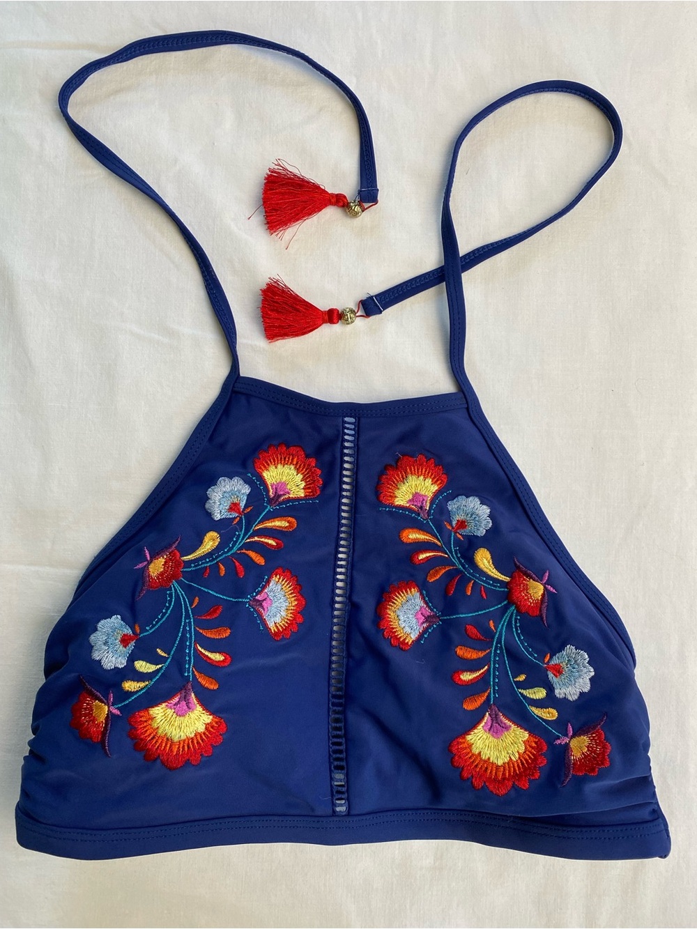 Time and Tru Blue Bikini Top with Navy Trim